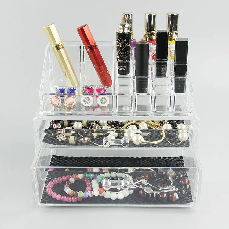 Clear foldable acrylic makeup storage organiser box with 18-litre capacity.
