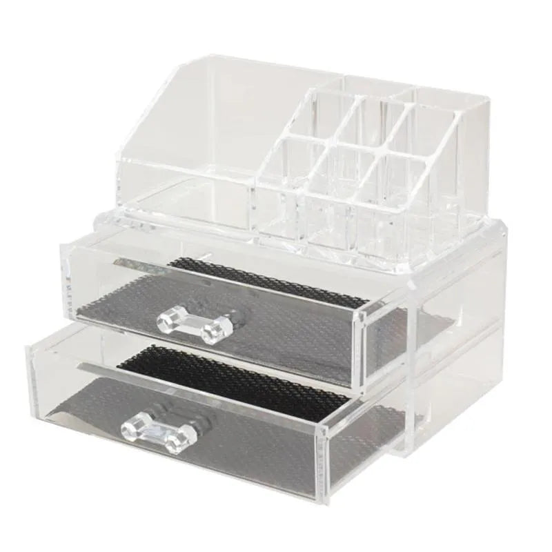 Clear foldable acrylic makeup storage organiser box with 18-litre capacity.