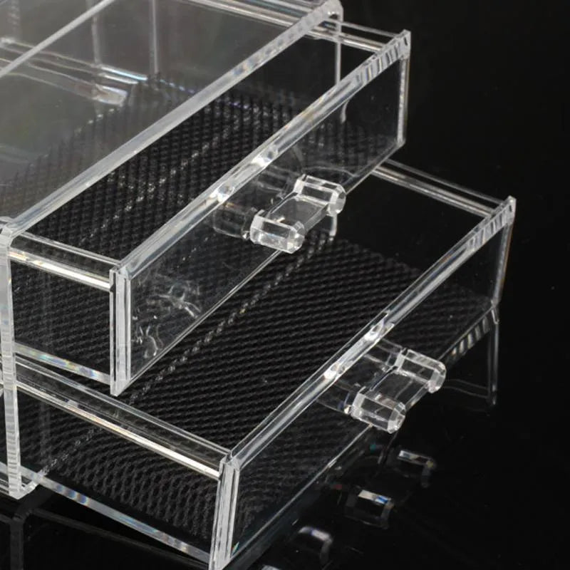 Clear foldable acrylic makeup storage organiser box with 18-litre capacity.