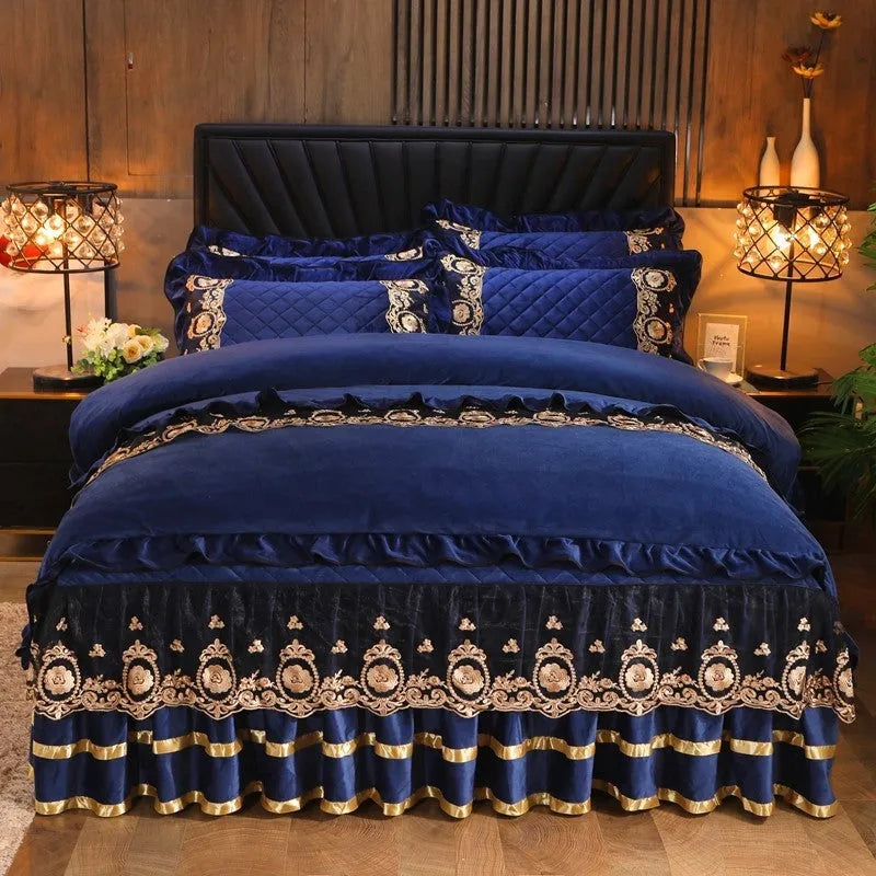 Lace bed skirt in polar fleece fabric with pillowcases, available for 1.5m, 1.8m and 1.8x2.2m beds