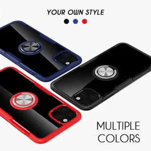 Armoured iPhone case with PU back cover showing demolition design for photography and button access