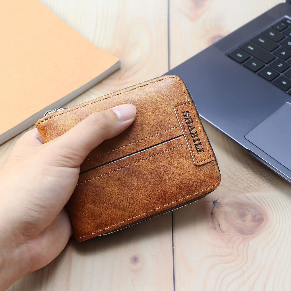 Fashion large capacity horizontal PU leather zipper wallet in deep coffee colour with multiple compartments