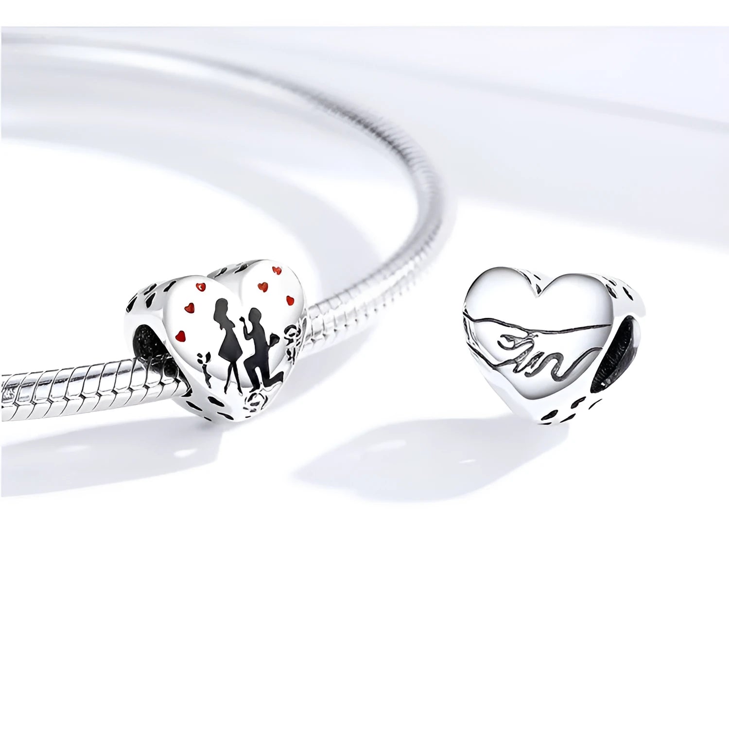 Sterling silver S925 loose bead pendant with romantic couple design, 1cm size, silver colour