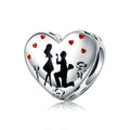 Sterling silver S925 loose bead pendant with romantic couple design, 1cm size, silver colour