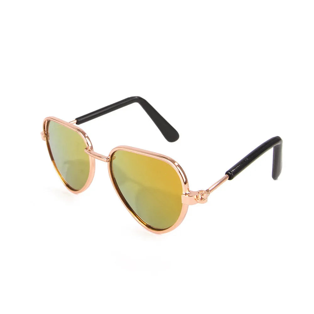 Pair of metal-frame polarized pet sunglasses for cat or dog, bright colours
