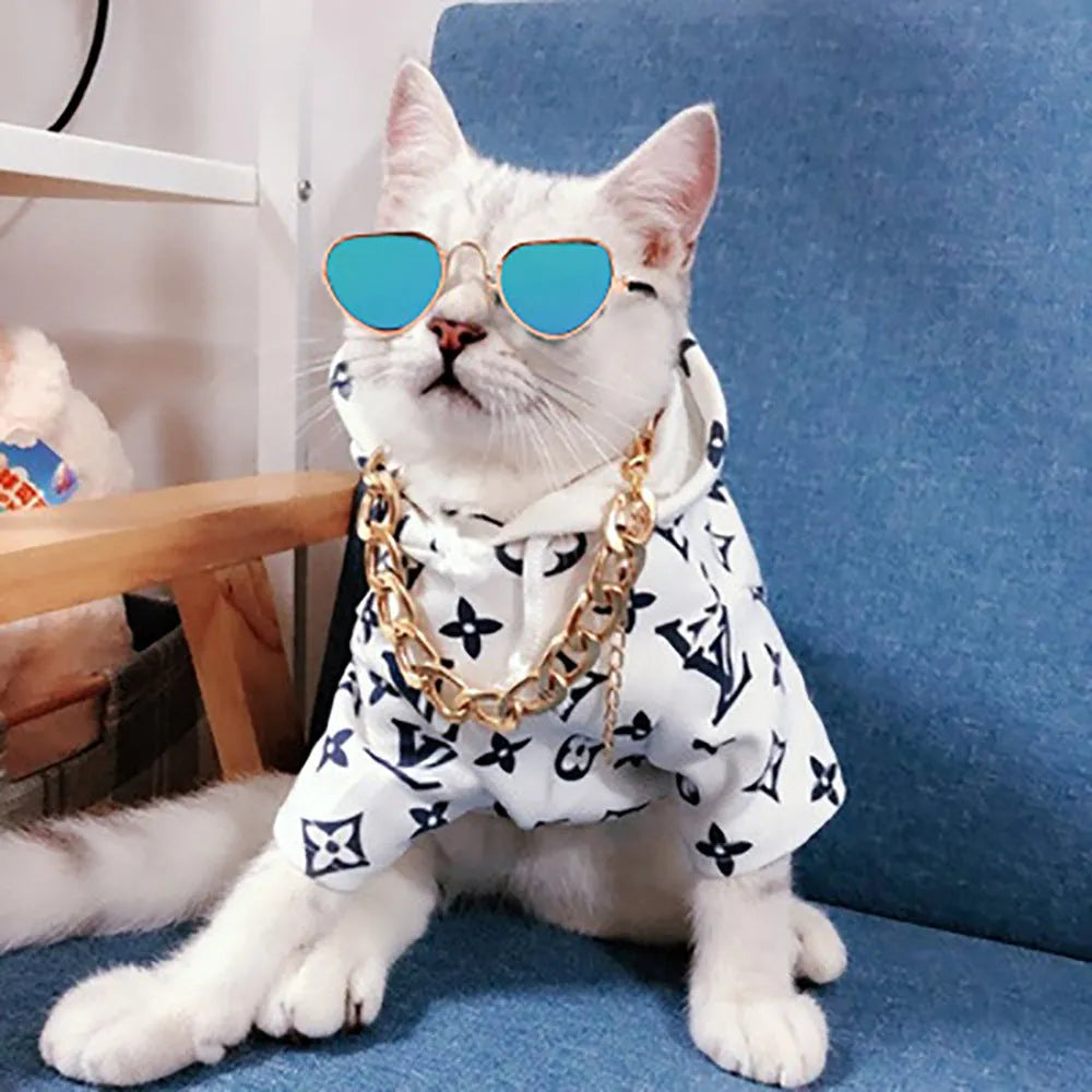 Pair of metal-frame polarized pet sunglasses for cat or dog, bright colours