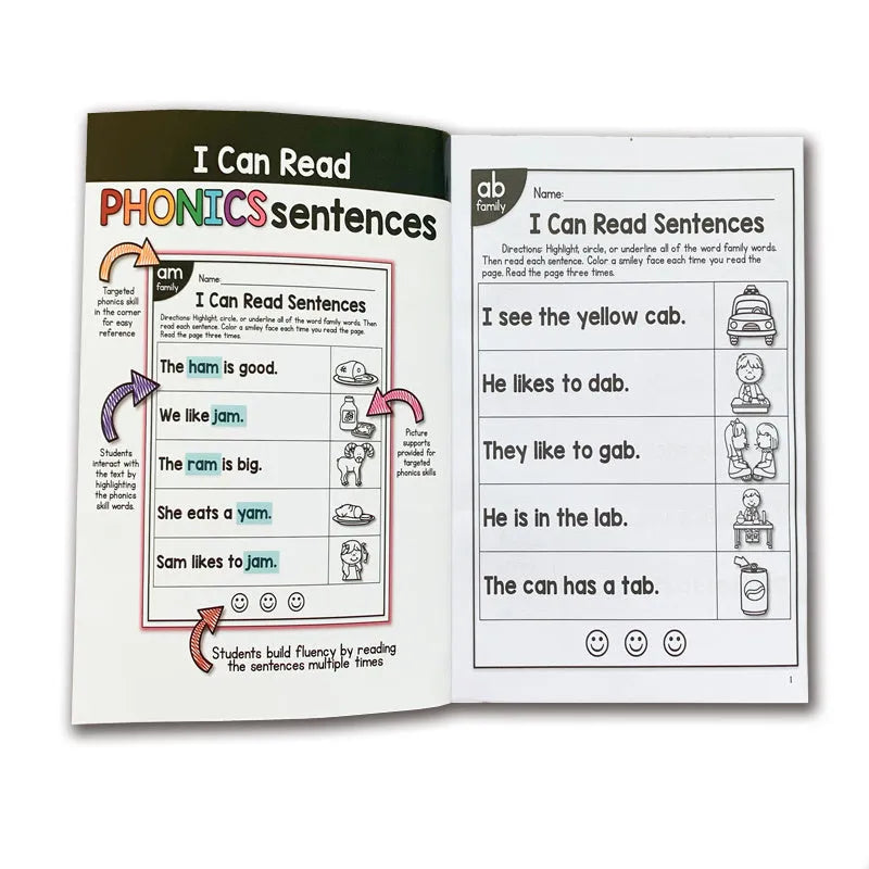 Children's English phonics worksheet measuring 21cm by 14cm for ages 6 plus