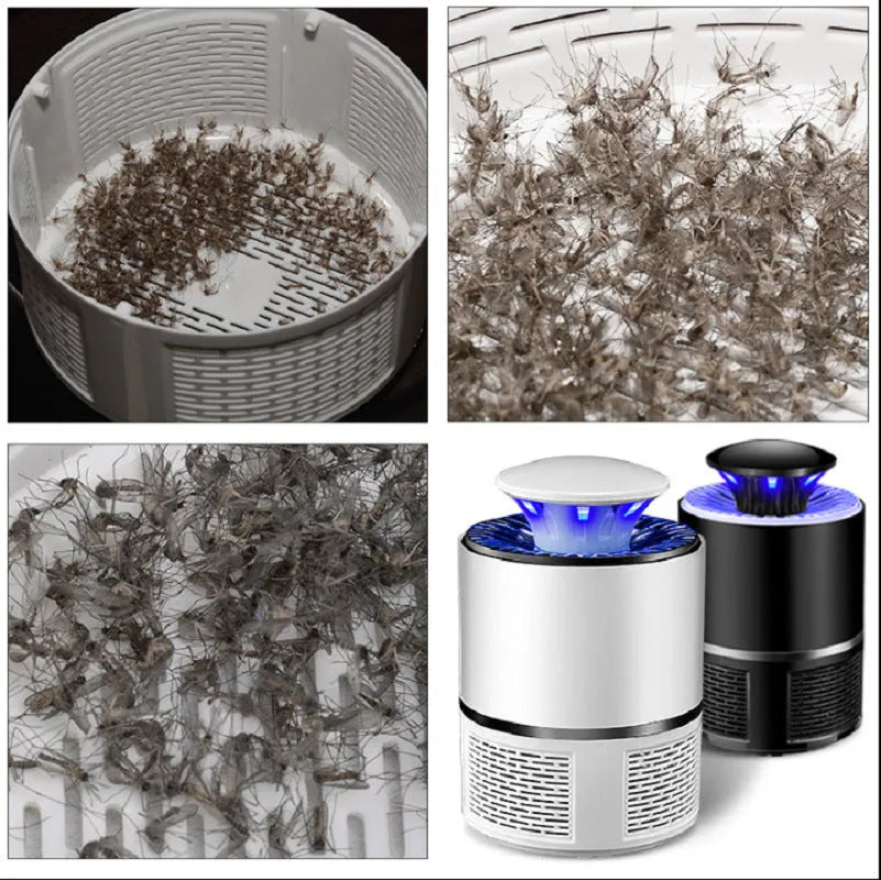 USB photocatalyst LED mosquito killer lamp, 19x12cm, 5W, black or white, 2-lamp or 6-lamp style.