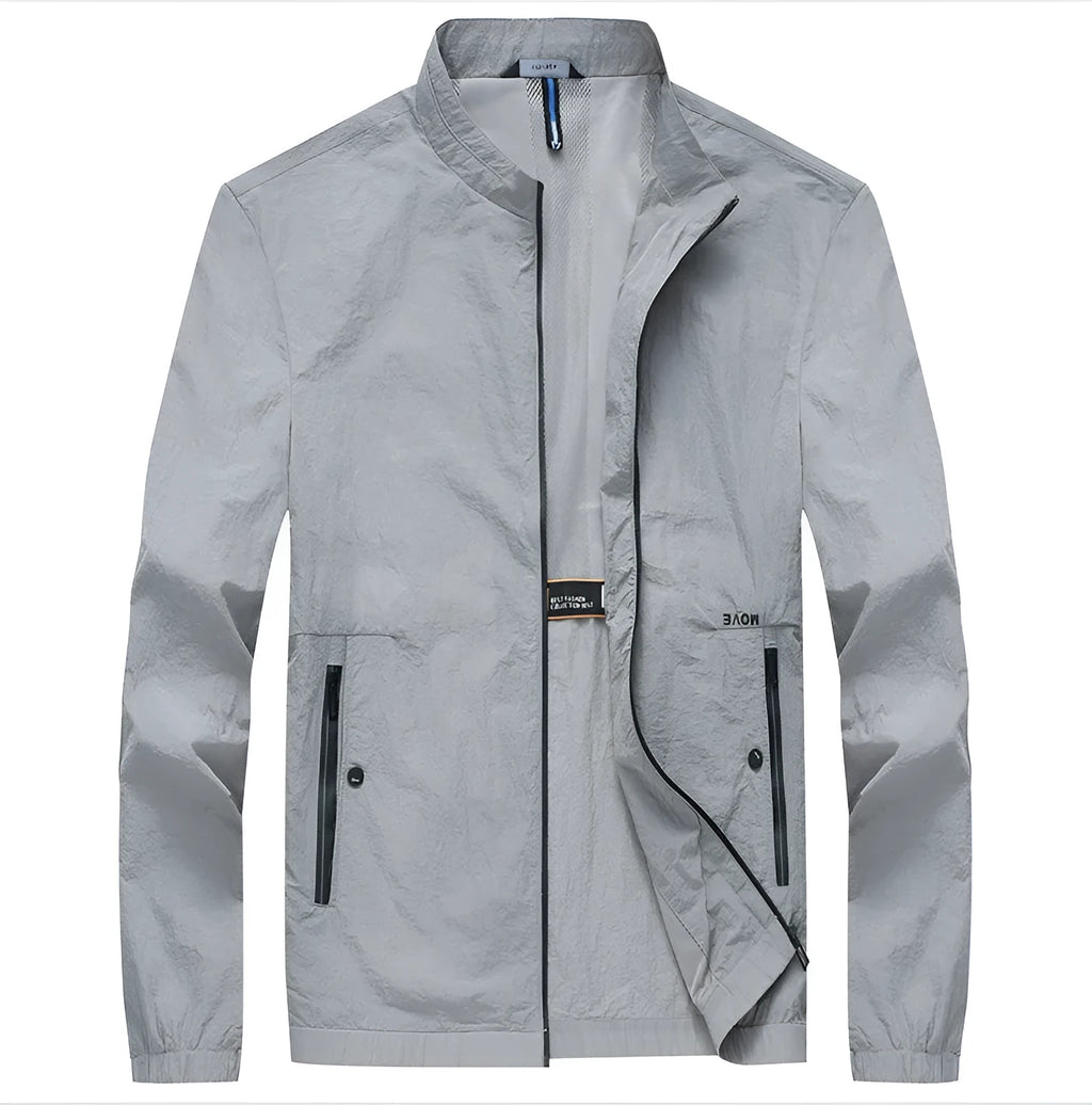 Kentino men's blue thin polyester sunscreen top on a hanger.