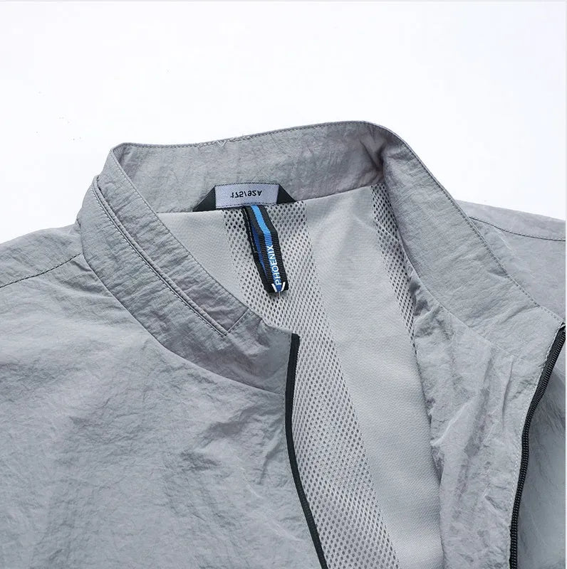 Kentino men's blue thin polyester sunscreen top on a hanger.
