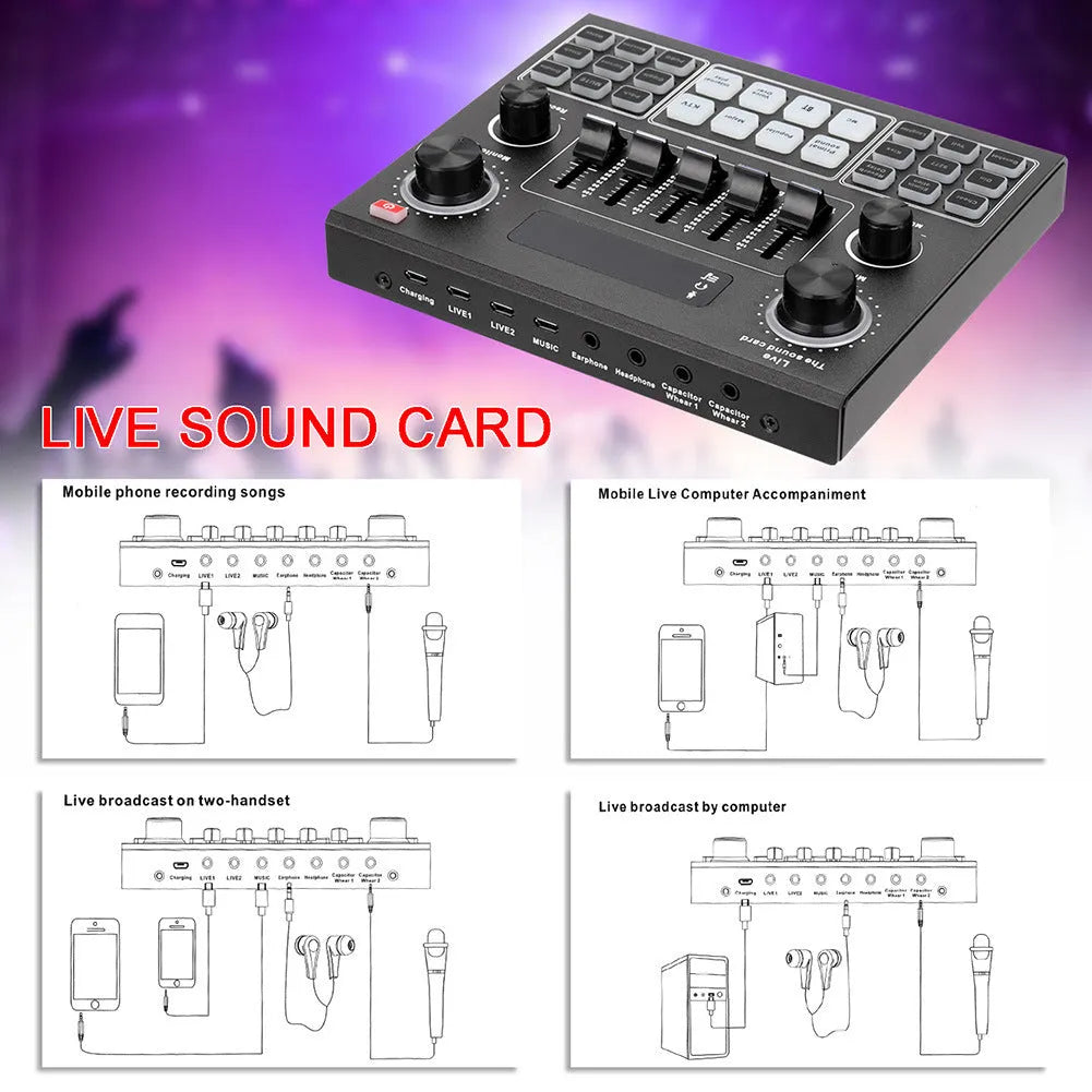 English Version V9 Mobile Phone Live Sound Card Set with Bluetooth DSP dual channel USB external for K Song streaming