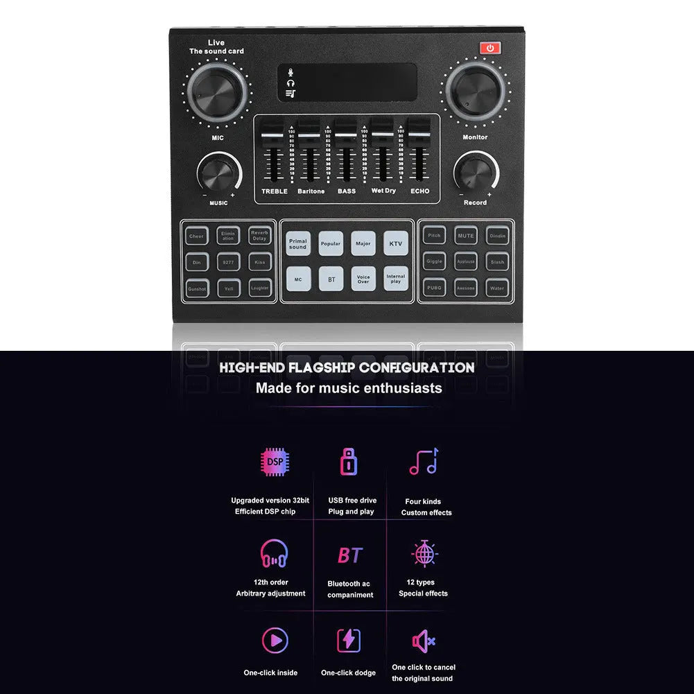English Version V9 Mobile Phone Live Sound Card Set with Bluetooth DSP dual channel USB external for K Song streaming