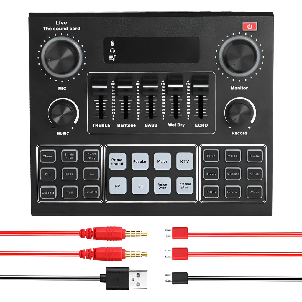 English Version V9 Mobile Phone Live Sound Card Set with Bluetooth DSP dual channel USB external for K Song streaming