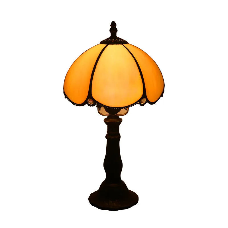 Retro yellow glass bedside table lamp with resin base, 20x12x35cm, Mediterranean mosaic style
