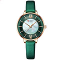 Women's Leisure Analogue Quartz Watch with Genuine Leather Strap, 35mm Round Alloy Case, 9mm Thickness, 10m Water Resistance, Rose Shell Colour Options, Casual Style for Everyday Wear