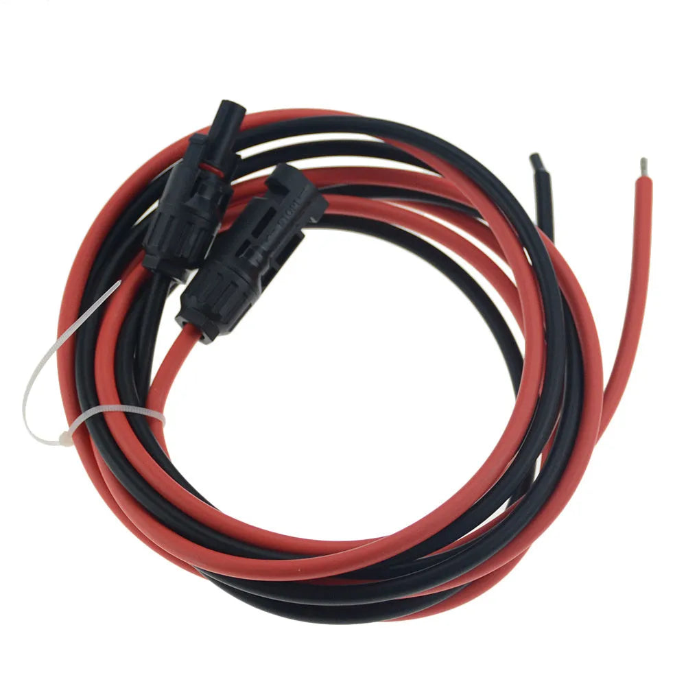 Black and red MC4 solar panel extension cables in various lengths from 1 to 10 metres.