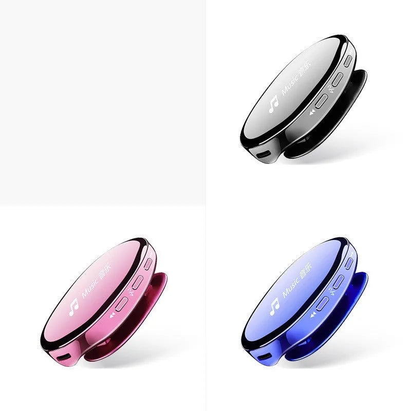 Bluetooth MP4 music player in black, blue, or rose gold with OLED display showing music interface