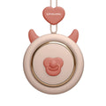 Mini bladeless neck fan with hanging rope showing USB charging port and three speed settings