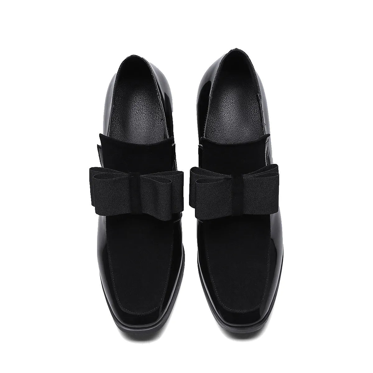 Women's black patent leather thick heel shoes with square toe and 8cm block heels