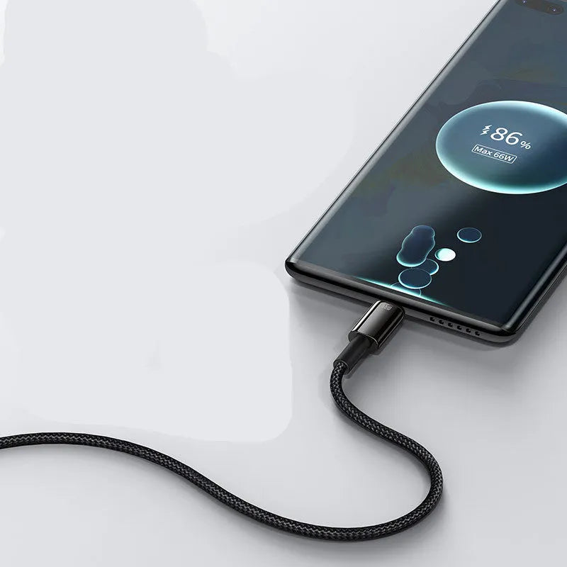 Baseus USB C to Type C fast charge cable in 1m or 2m length for 66W quick charging.