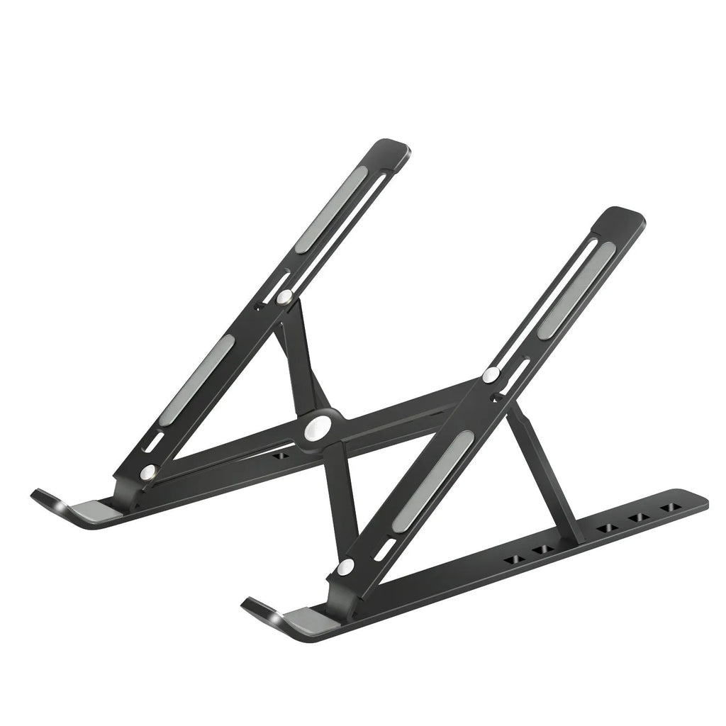 Aluminium alloy folding laptop stand for tablet and notebook in black, grey, or silver