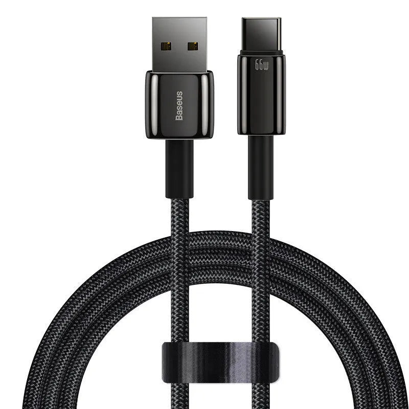 Baseus USB C to Type C fast charge cable in 1m or 2m length for 66W quick charging.
