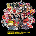 Star-shaped decorative stickers with K-pop band names Exo, Nct127, Stray Kids, Twice, Got7, Seventeen, Txt.