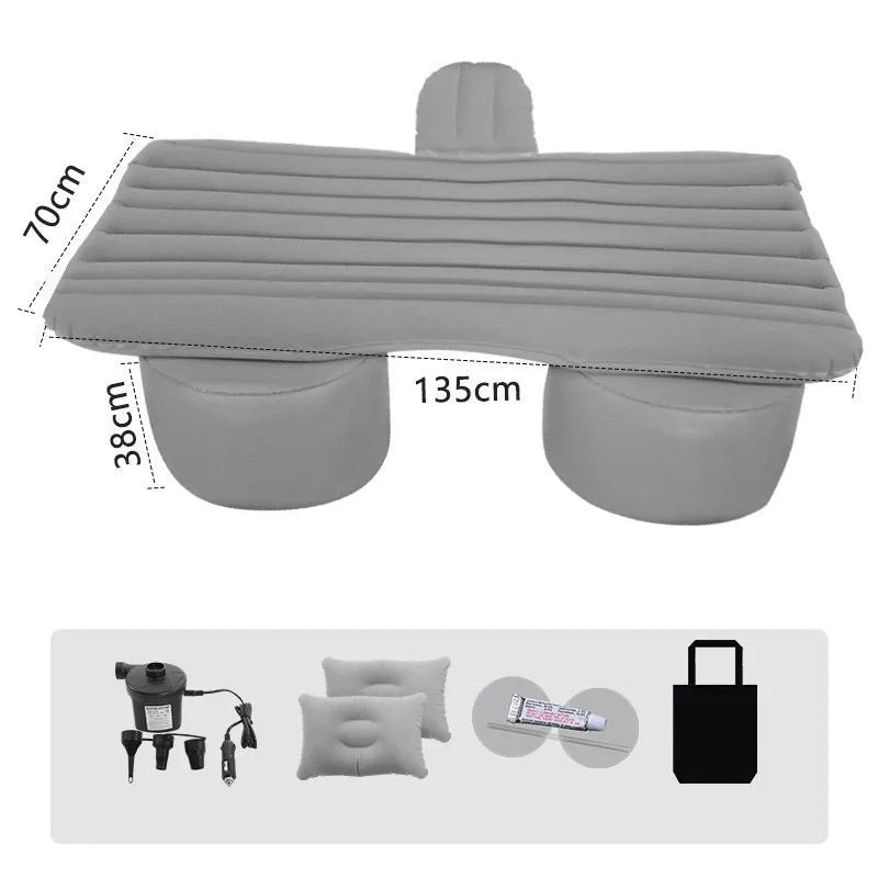 Inflatable car rear seat mattress with composite flocking breathable surface and vehicle-mounted charging pump, black option