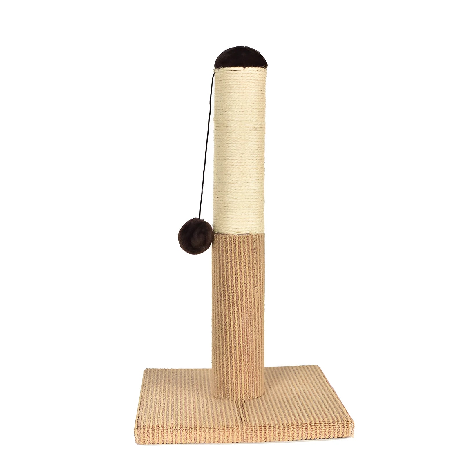 Cat climbing pole with sisal rope, plush cover, round base, and attached toy ball – 30x30x50cm, available in multiple colours