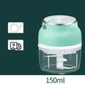 Portable USB electric food chopper with transparent cup and stainless steel blade.