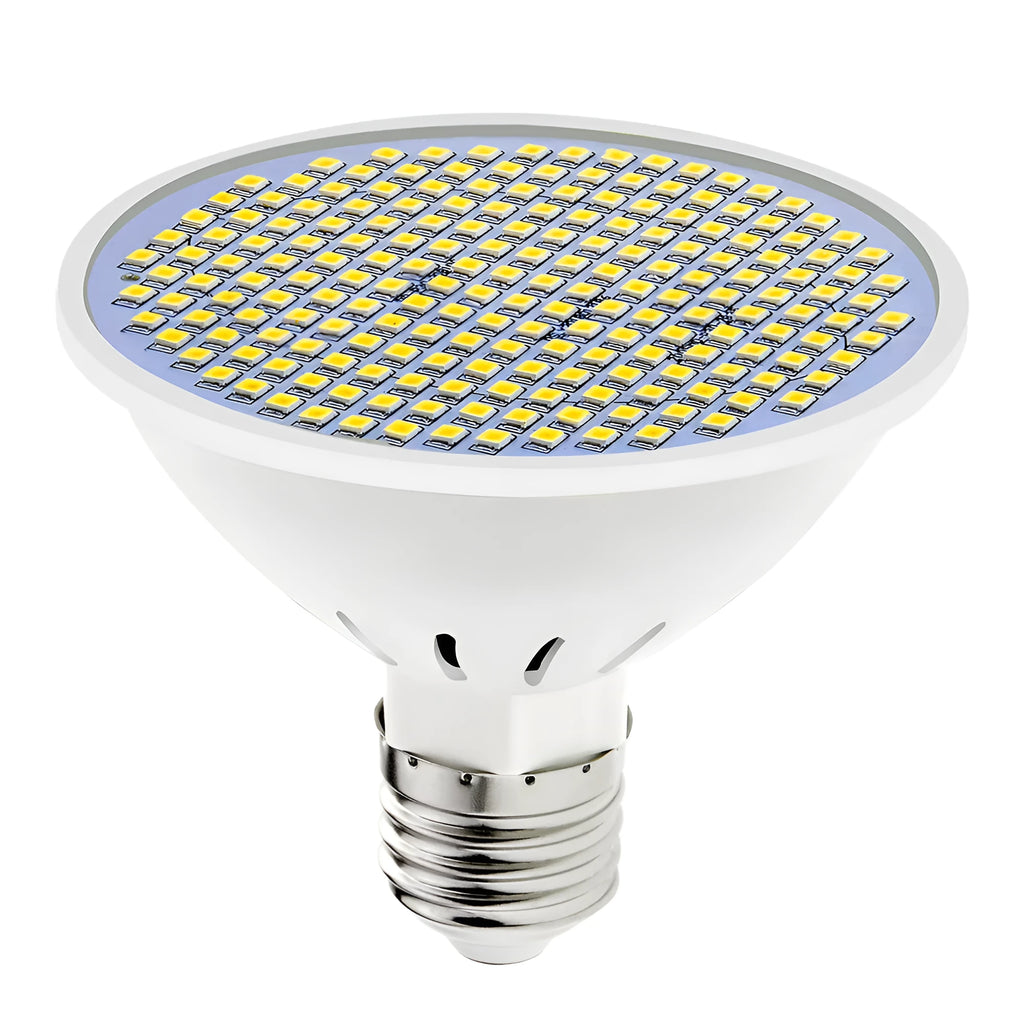 E27 screw base LED lamp cup bulb showing warm white and cool white light options.