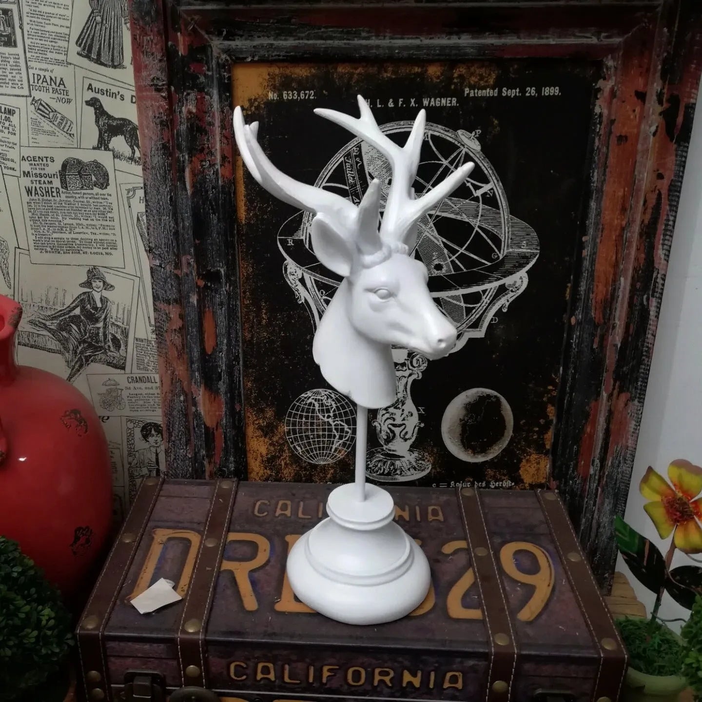 Large natural resin horse figurine home decoration statue on a shelf