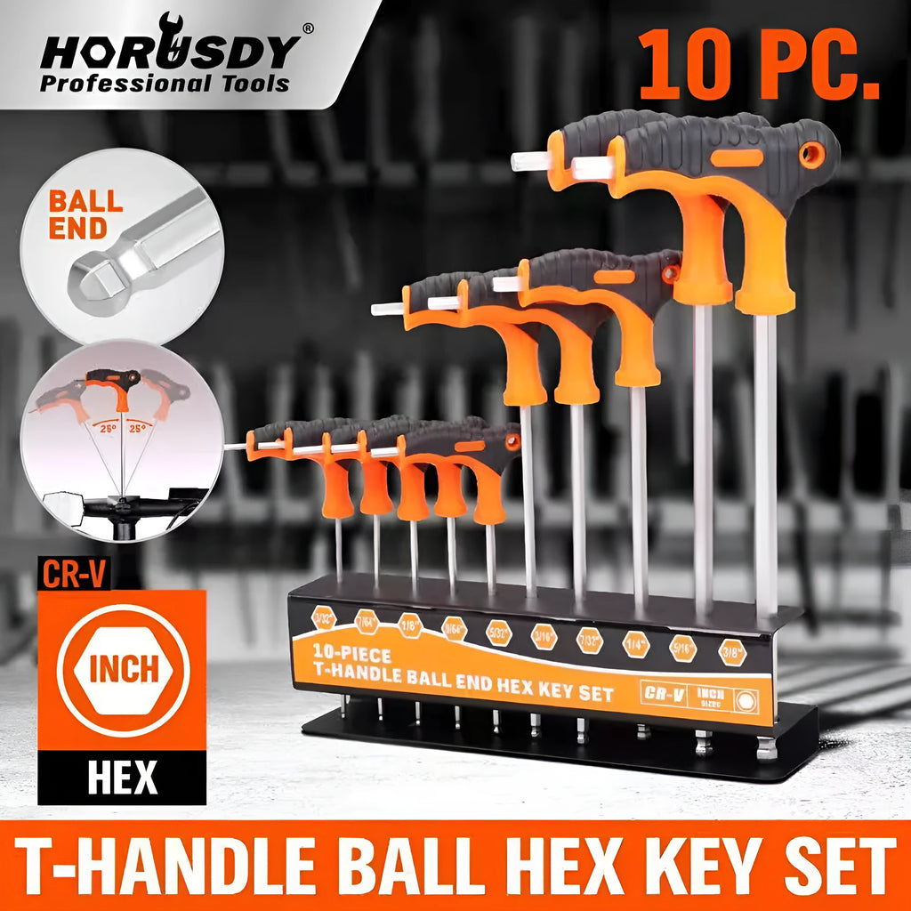 10-piece manual torque wrench set with plated finish on a workshop surface