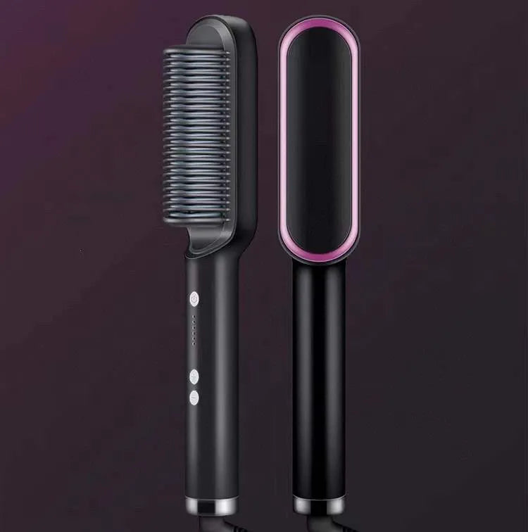 Red and black dual-function hair straightener and curling iron with temperature dial and swivel cord