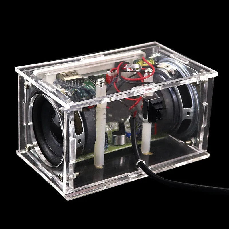 Bluetooth speaker DIY kit with electronic components and transparent shell for assembly projects