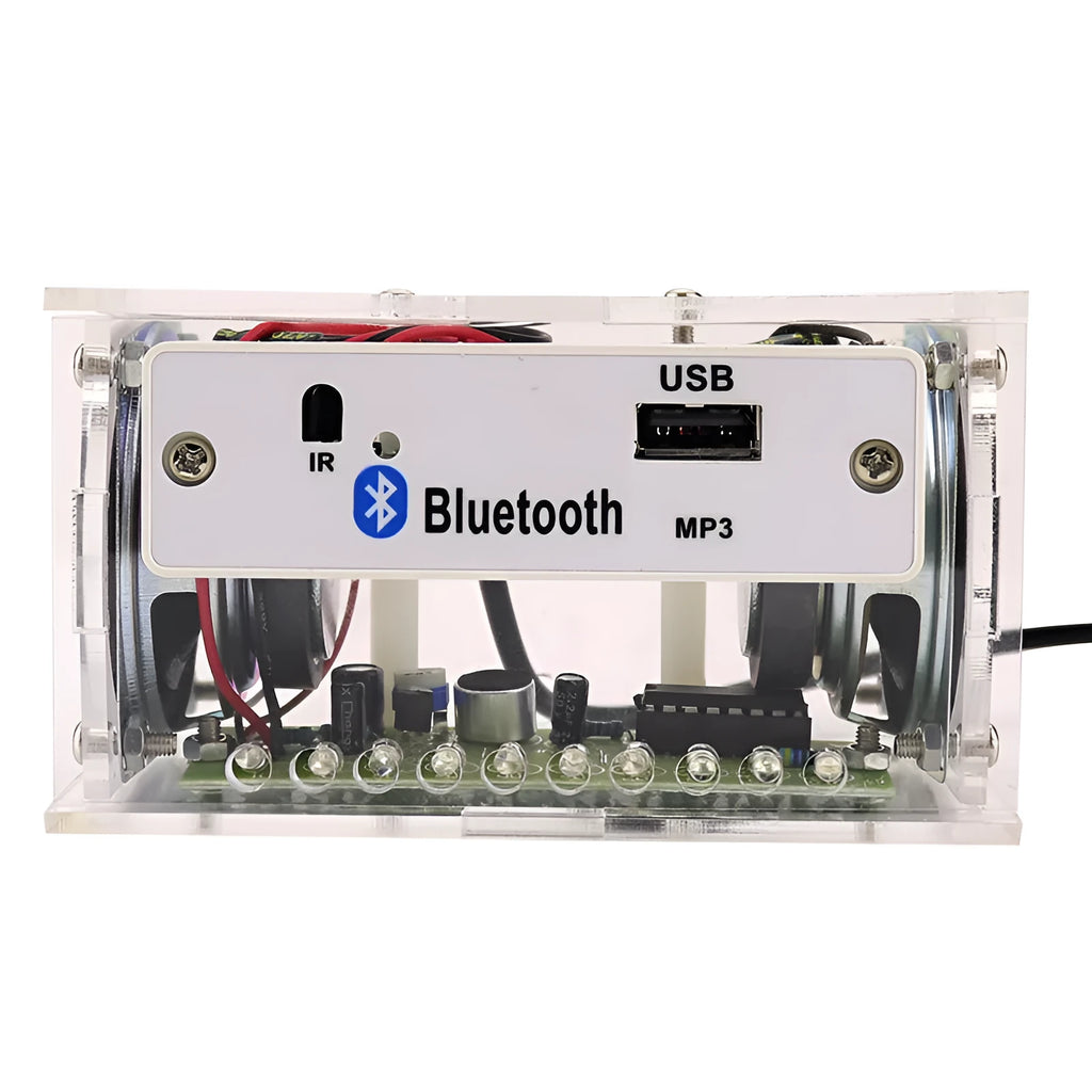 Bluetooth speaker DIY kit with electronic components and transparent shell for assembly projects