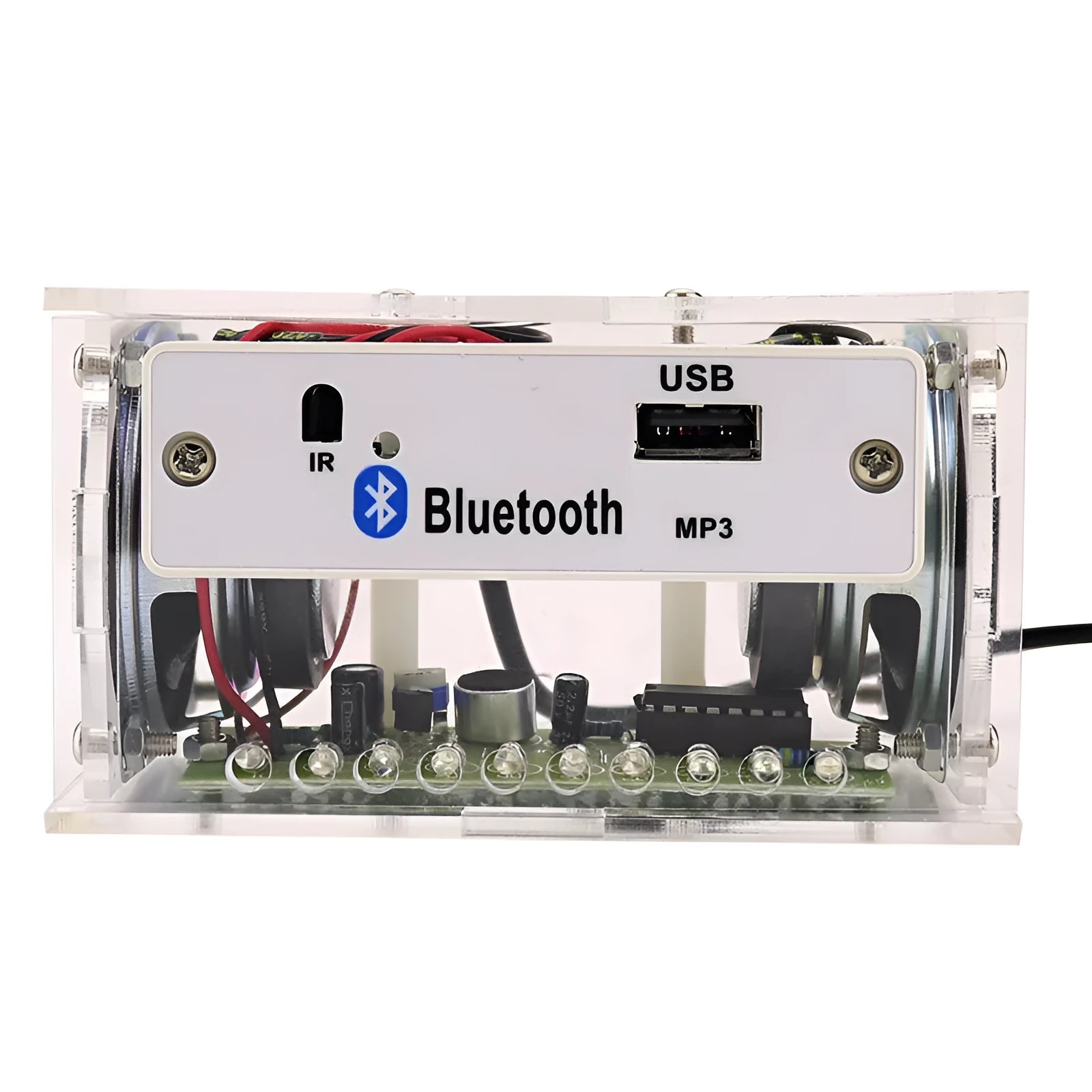 Bluetooth speaker DIY kit with electronic components and transparent shell for assembly projects