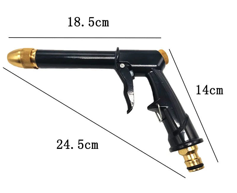 Metal telescopic garden hose with multi-spray water gun and foam pot attachment