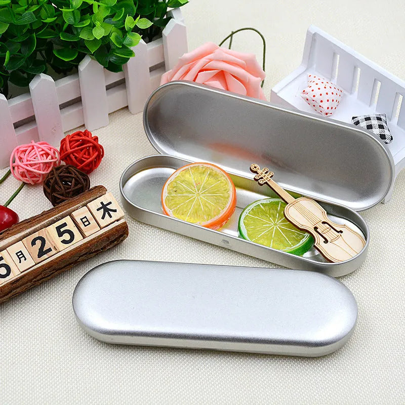 Rectangular frosted tinplate cosmetic box for pen and pencil storage