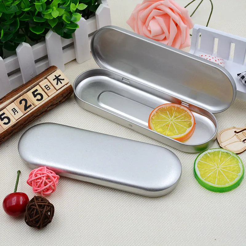 Rectangular frosted tinplate cosmetic box for pen and pencil storage