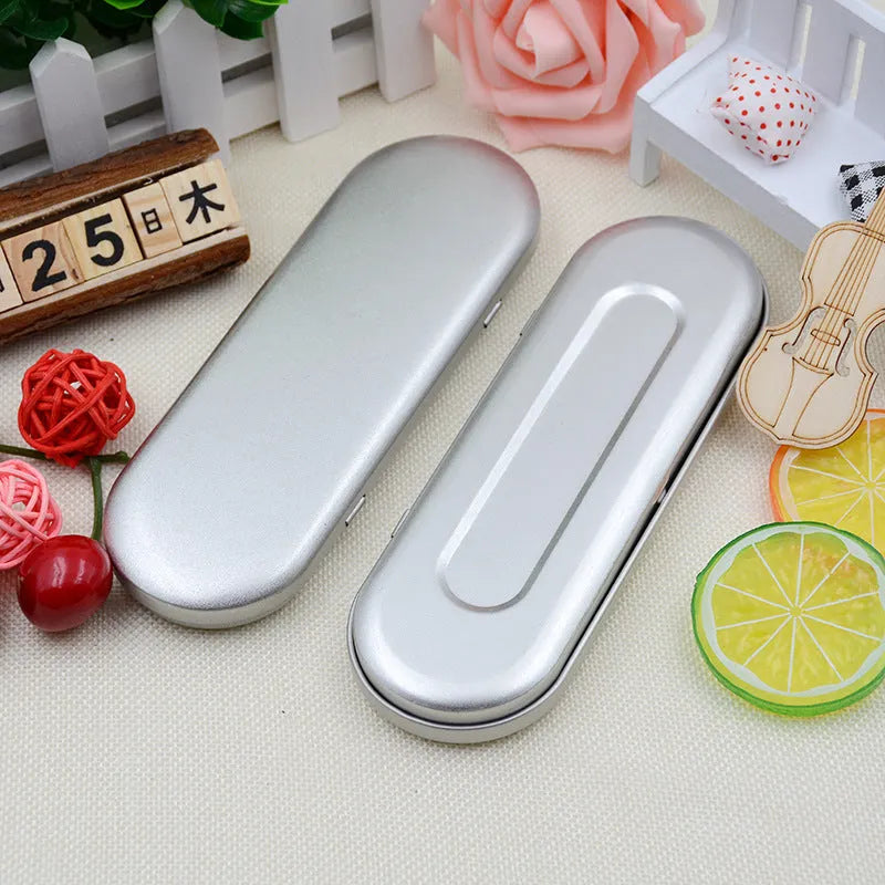 Rectangular frosted tinplate cosmetic box for pen and pencil storage