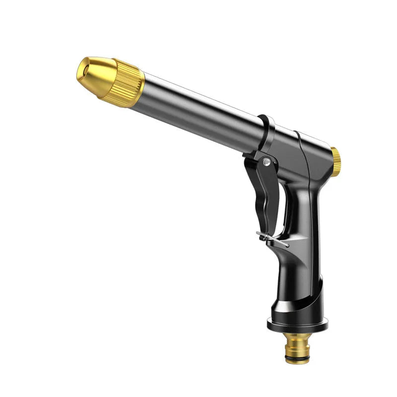 Metal telescopic garden hose with multi-spray water gun and foam pot attachment