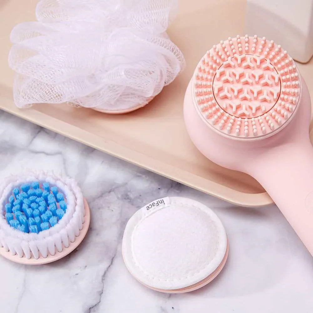 Grey or Pink Inface electric back scrubber shower brush with rotating brush heads