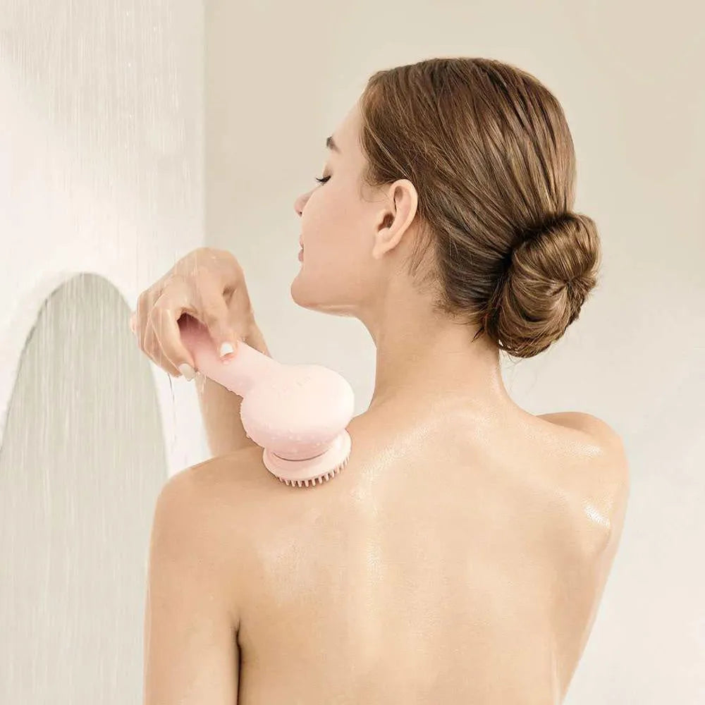 Grey or Pink Inface electric back scrubber shower brush with rotating brush heads