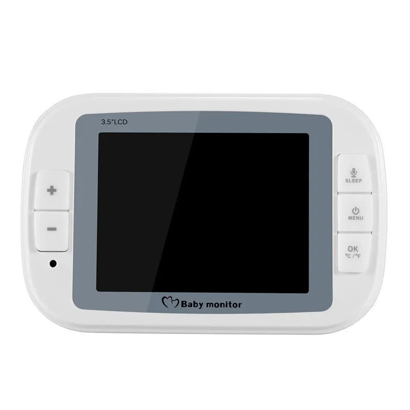 White 3.5 inch digital wireless baby monitor with UFO-style camera showing night vision and temperature display