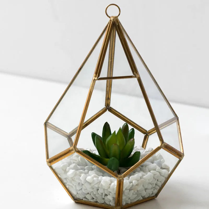 Modern metal and glass succulent bonsai pot in two decorative styles and sizes for home decoration.