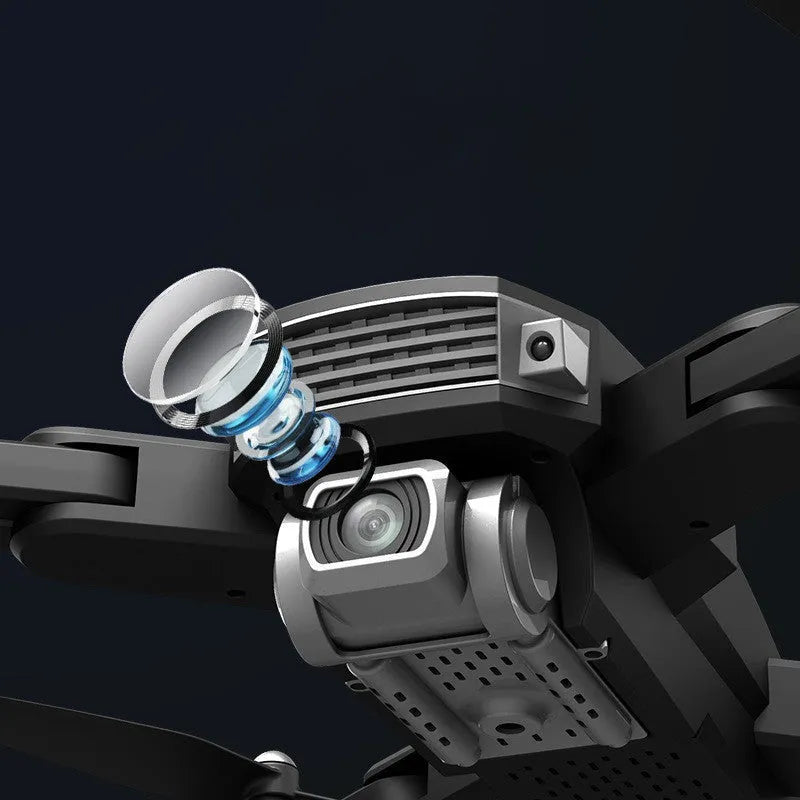 Black folding quadcopter drone with 4K camera and remote control handle for children