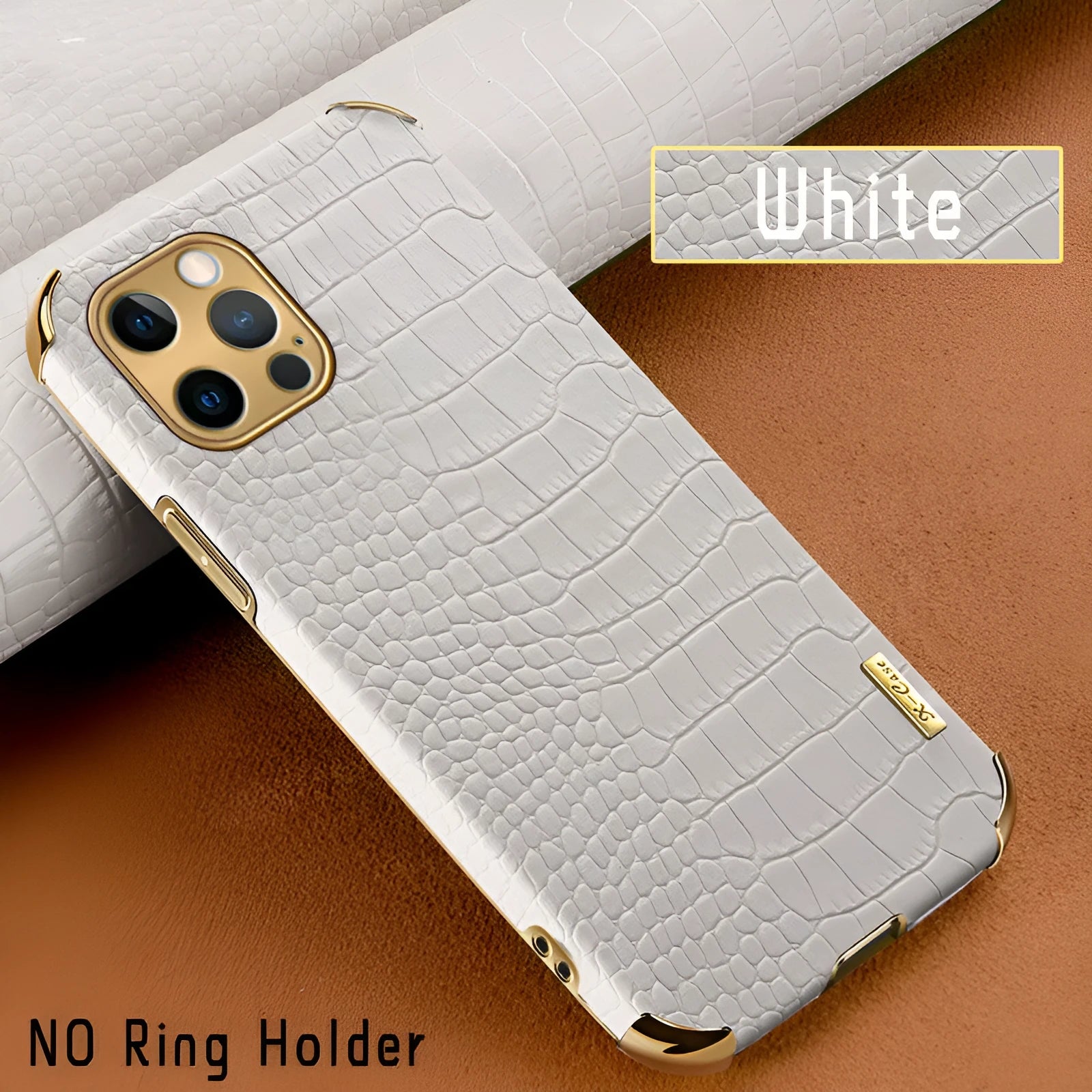 Crocodile texture imitation leather iPhone back case in black, green, red, yellow, and white colours.