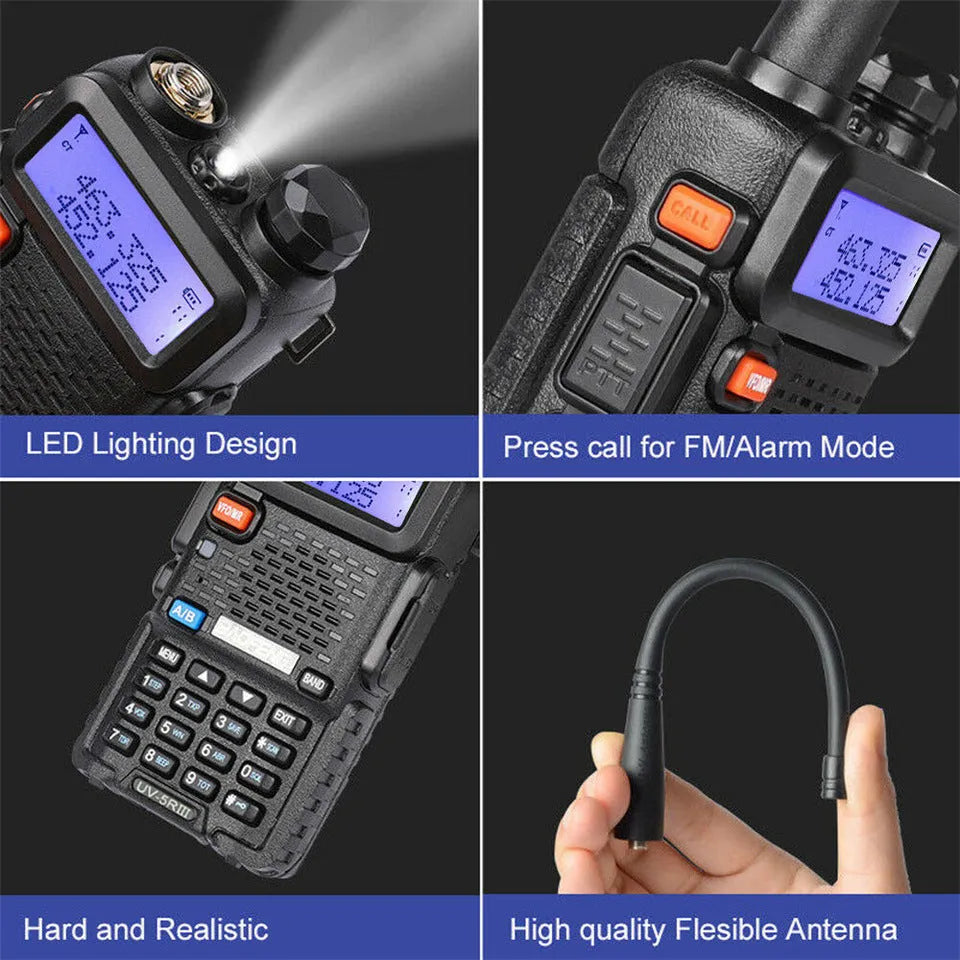 Baofeng UV-5R three segment walkie talkie black with dual antenna, 5W, 128 channels, VHF UHF frequencies