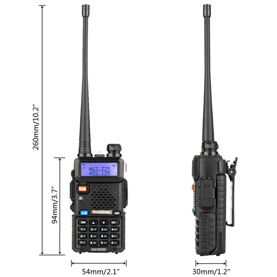 Baofeng UV-5R three segment walkie talkie black with dual antenna, 5W, 128 channels, VHF UHF frequencies